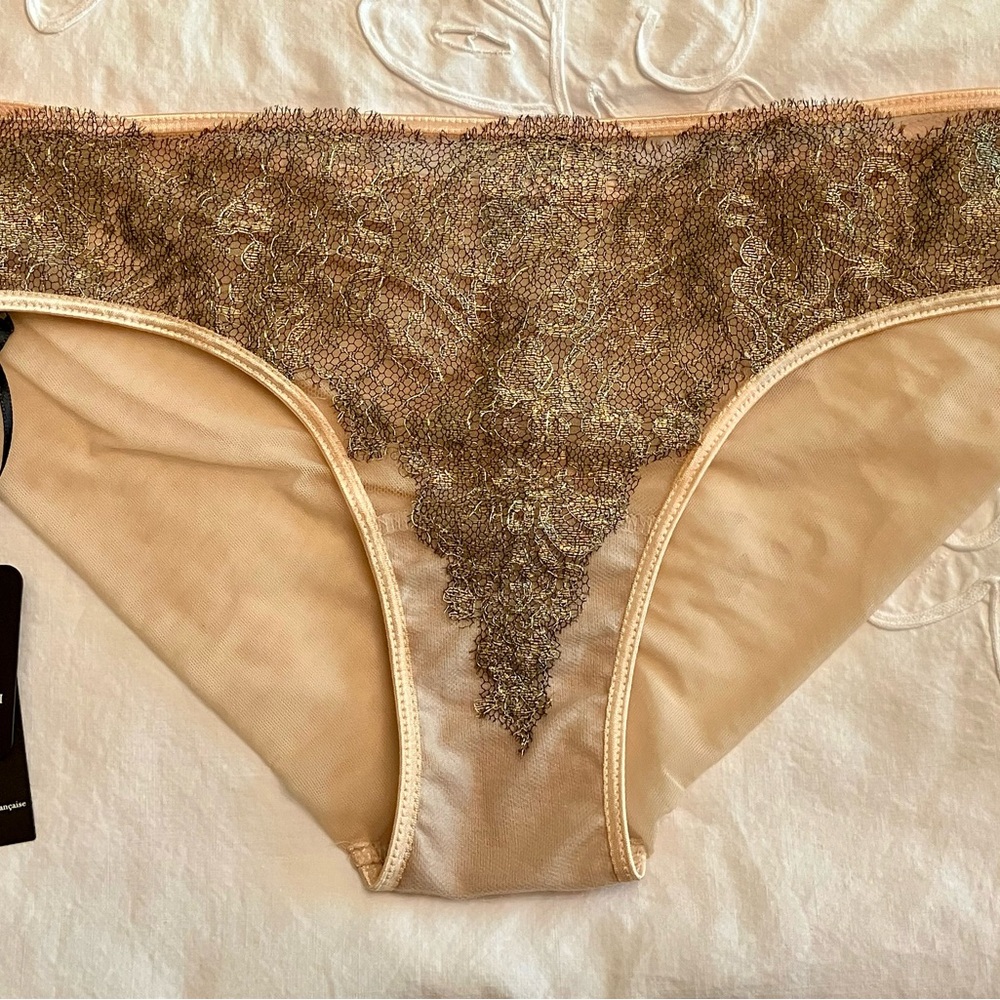 Beautiful & Luxurious Vannina Vesperini Antique Gold Lace & Sheer Mesh Boyshort